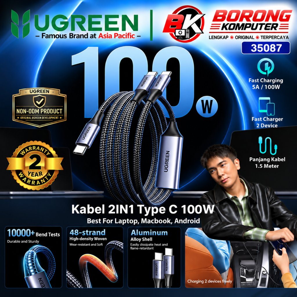 UGREEN Kabel Charger 2 in 1 Type C to Dual Type C PD Fast Charging 100w 140w
