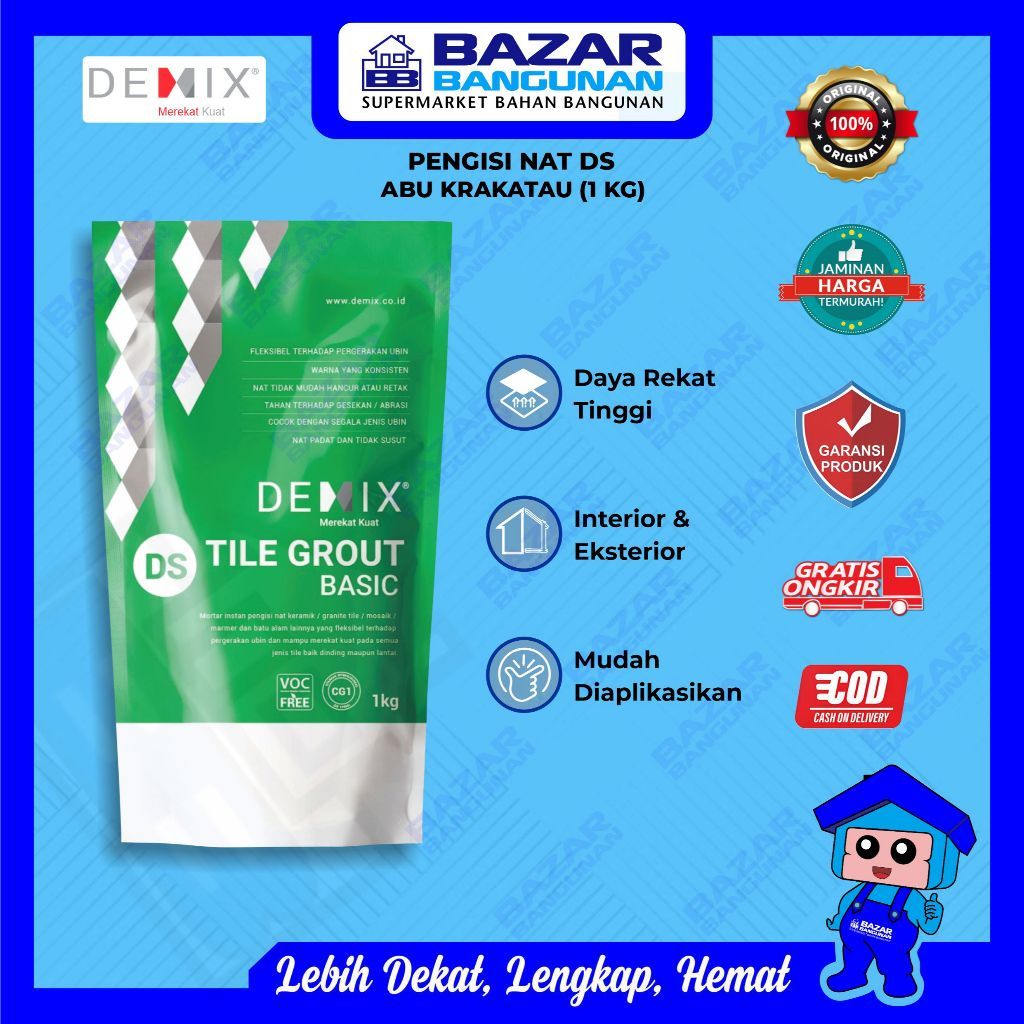 Demix - Semen Pengisi Mortar Nat Keramik Granite DS Tile Grout Basic 1kg Abu Krakatau