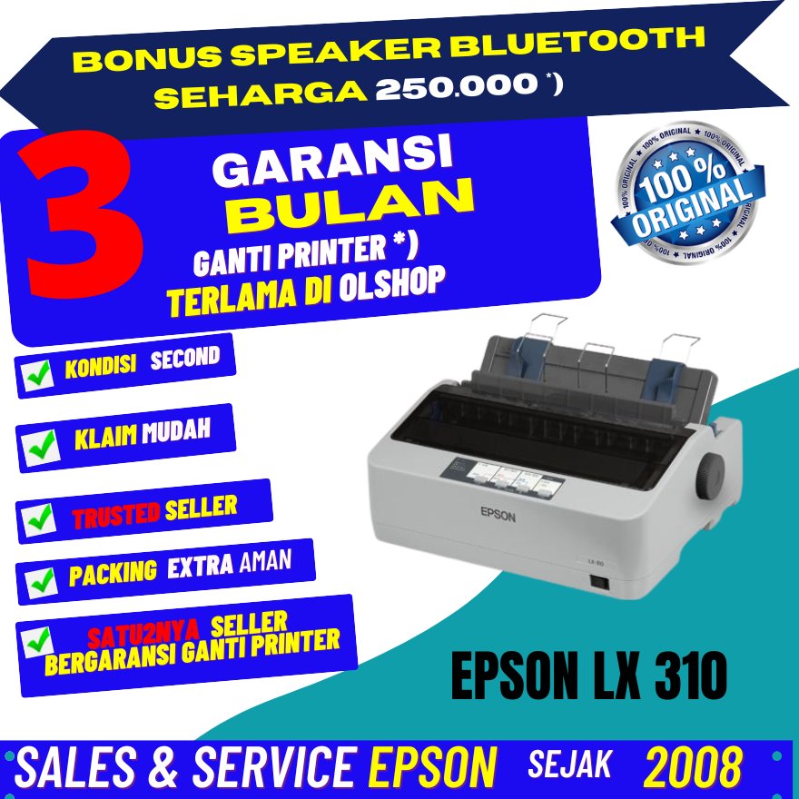 printer Epson LX 310 LX-310 LX310 SECOND / USED / BEKAS dotmatrix GARANSI 3 BULAN GANTI PRINTER TERL