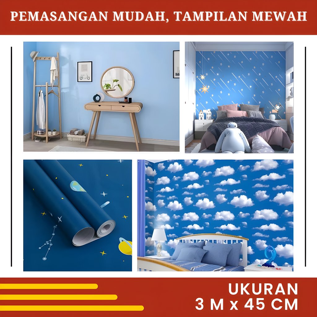 Wallpaper Stiker Dinding Kamar Tidur Anak Walpaper Tembok Plafon Atas Motif Langit Awan Biru
