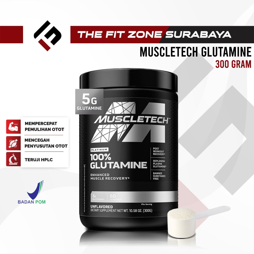 Muscletech Platinum 100% Glutamine 300 Gram 60 Servings - Suplemen Fitness Gym Bubuk Asam Amino Pemu