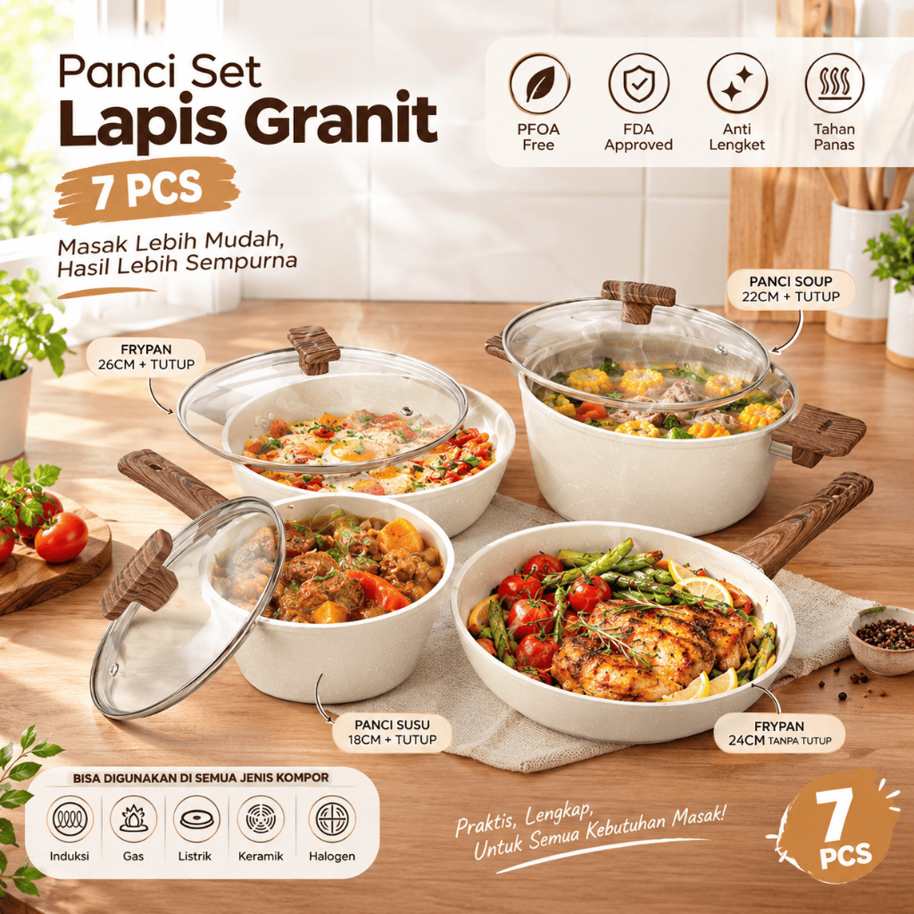 Set Panci dan Spatula 7 pcs Wajan Penggorengan Spatula Set Frypan Saucepan - Wajan Set Lengkap