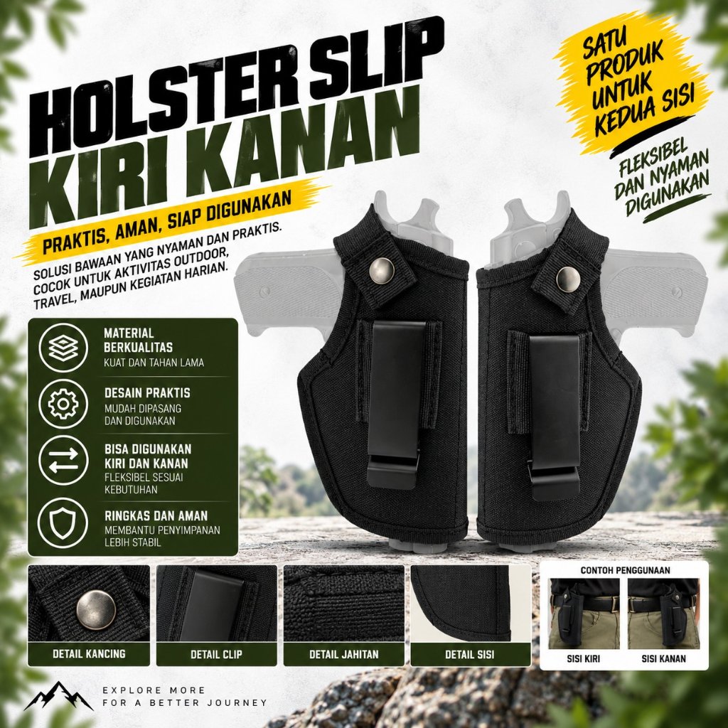 Holster Slip Kiri Kanan Hitam Model Klip