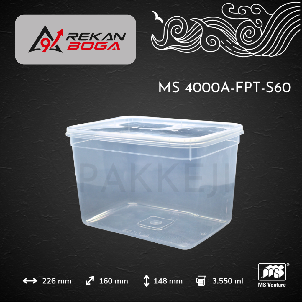Wadah Plastik Besar — MS 4000A-FPT 4070 ml — Food Container Rectangular — MS Venture