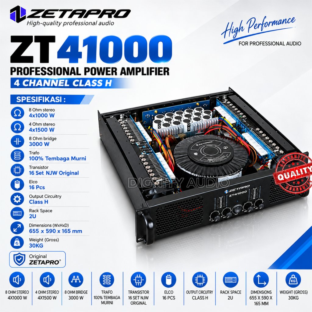 Power Amplifier 4 Channel ZETAPRO ZT41000 | ZT 41000 Original 4 x 1000 Watt