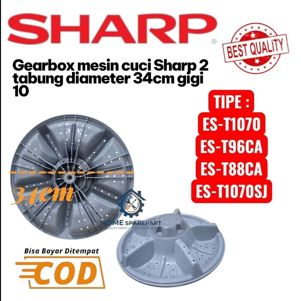 Gearbox mesin cuci Sharp 2 tabung diameter 34cm gigi 10 tipe ES-T97CMES-T85NTES-T85FLES-T85FTES-T85M