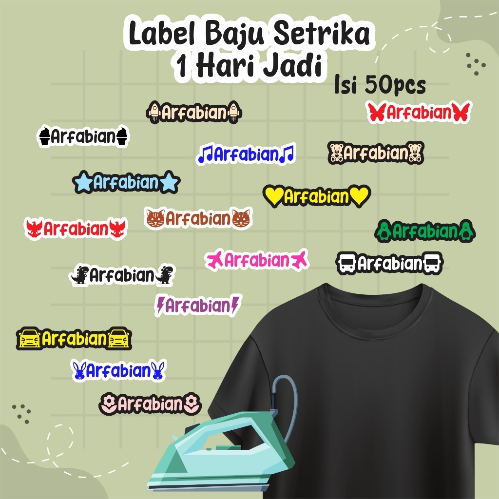 label setrika label baju anak DTF sablon sehari jadi