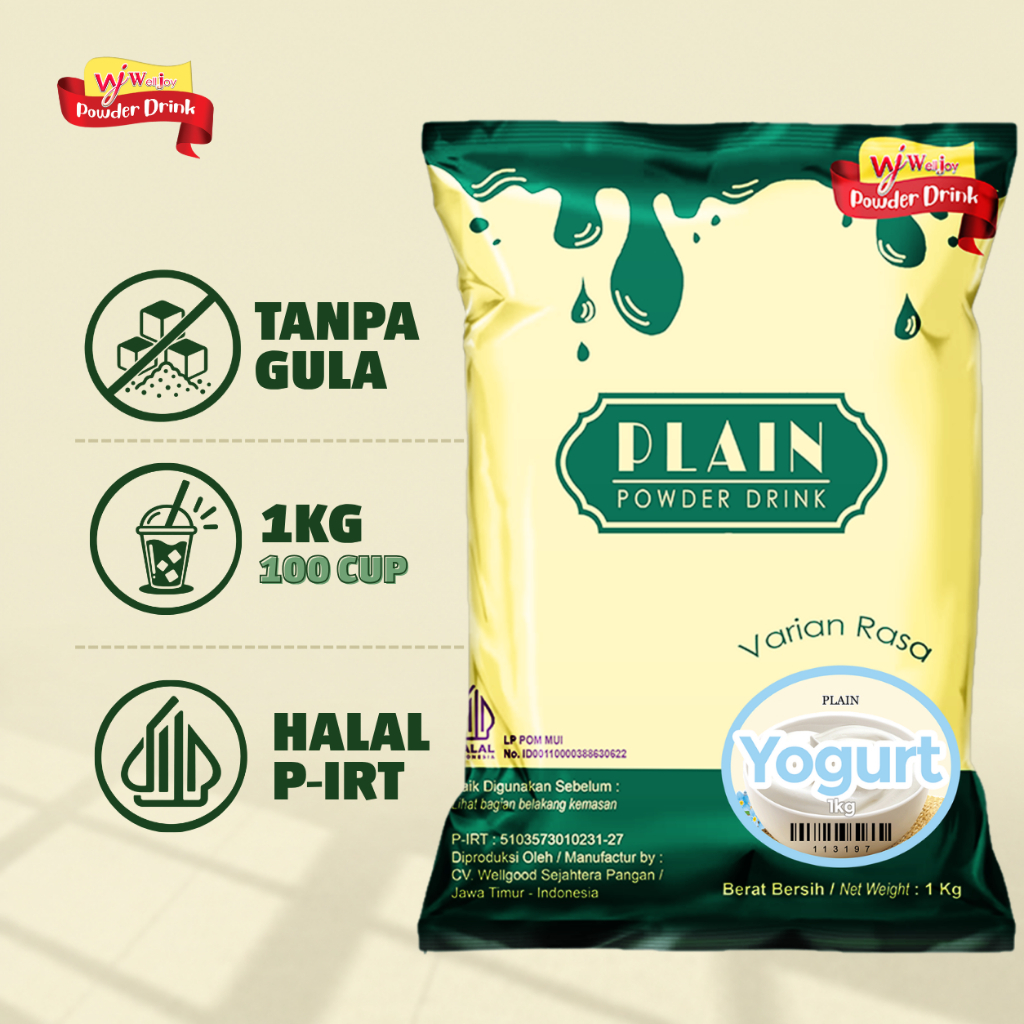 WELLJOY - 1KG Bubuk PLAIN / TANPA GULA YOGURT