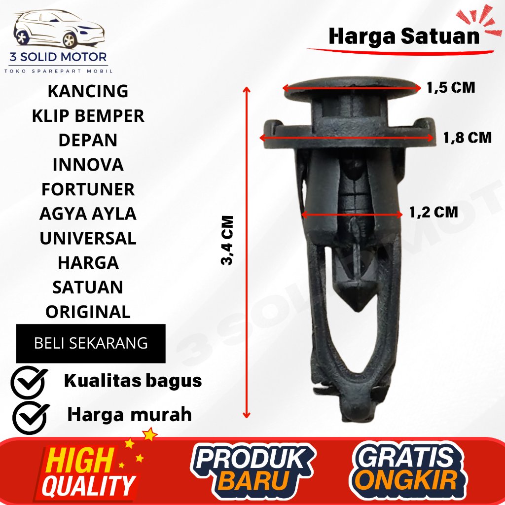 KANCING KLIP BEMPER DEPAN INNOVA FORTUNER AGYA AYLA UNIVERSAL HARGA SATUAN ORIGINAL