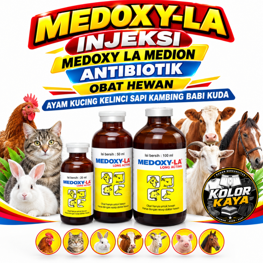 SEDIA MEDOXY-LA INJEKSI MEDOXY LA MEDION ANTIBIOTIK OBAT HEWAN AYAM KUCING KELINCI SAPI KAMBING BABI