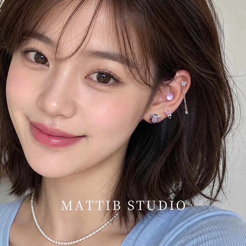 MATTIB Anting Cincin Telinga Zirkon Titanium Medis Anti Karat Anti Alergi Fashion Korea untuk Wanita