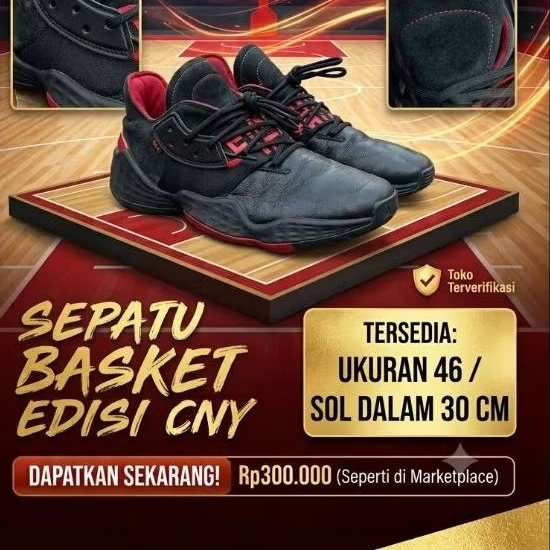 Sepatu basket Harden vol 4 CNY size 46 insole 30