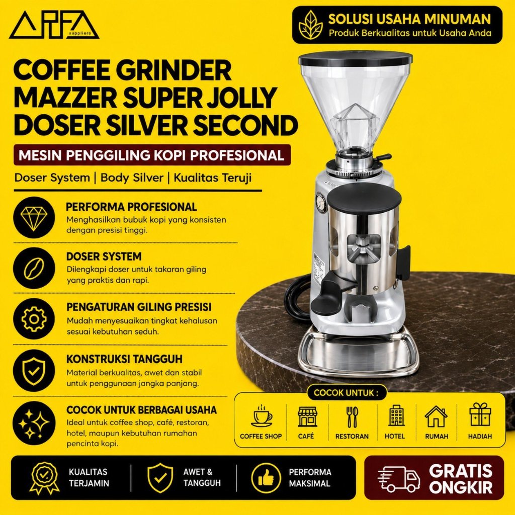 Coffee Grinder Mazzer Super Jolly Doser Silver Second