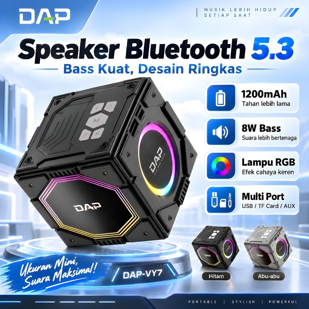 DAP-VY7 Speaker Bluetooth Mini Super Bass 8W Portable RGB LED Robot Mecha Lampu Speaker Bluetooth Mu