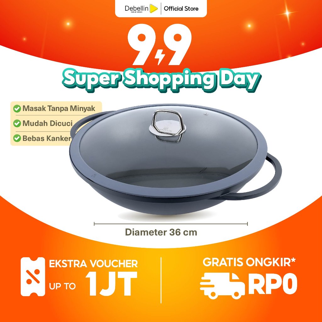 Debellin Classic Wok Pan 36 cm atau Wajan Anti Lengket Premium