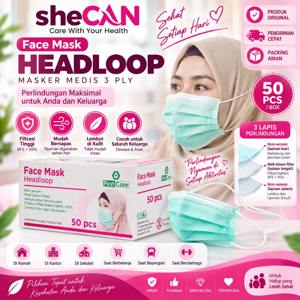 (HIJAB) BAYMED MASKER HIJAB // Masker Hijab Surgical 3ply Baymed 50pcs
