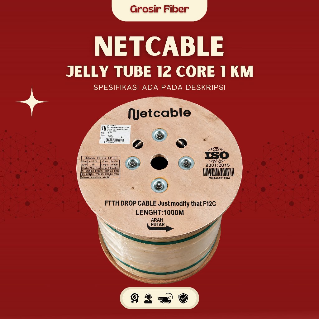 Kabel Fiber Optik 12 Core 1 KM Kabel Turun FTTH Jelly Tube | NETCABLE
