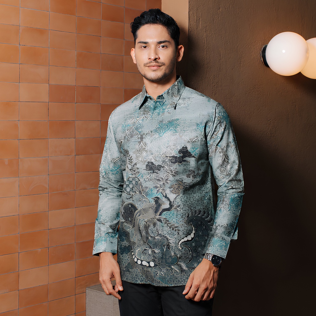 Avana by Adyatma Mahira Sage Kemeja Batik Pria Slim Fit Tricot Katun Lengan Panjang