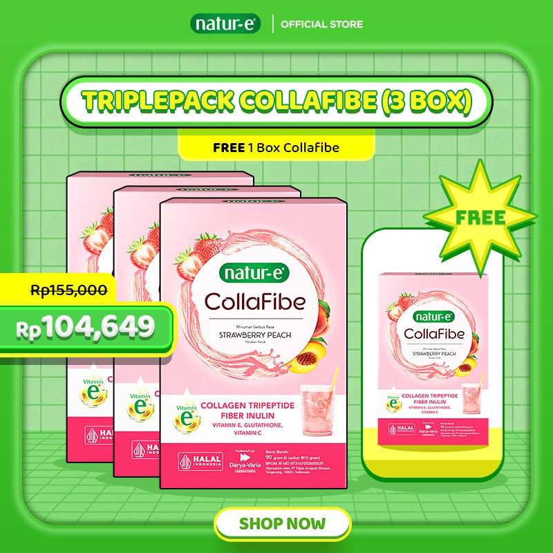 Natur-E Triplepack CollaFibe - Collagen Drink with Vitamin E & Fiber 3 Box - Gummy dengan Collagen, 