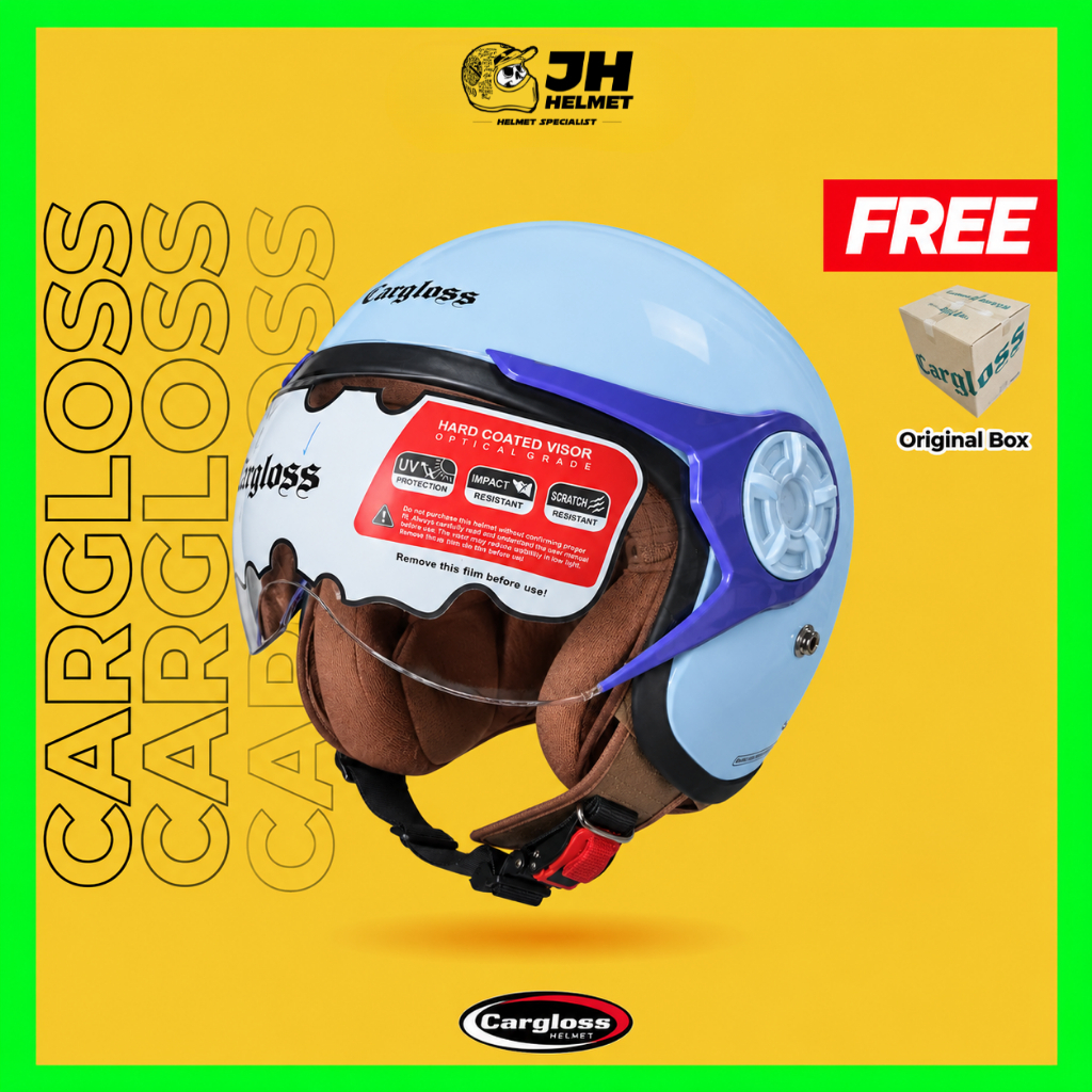 Helm Cargloss Retro Original YRH Hijab Solid Army Light Blue Glossy | Helm Cewek | Helm Half Face | 