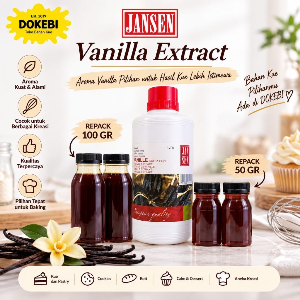 Jansen Vanilla Extract 50 ml & 100 ml  [ Halal ] / Vanila Ekstrak / Pasta Vanila Extra Fine