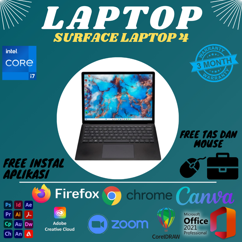 SURFACE LAPTOP 4 11TH INTEL CORE I7-1185G7 RAM 16GB SSD 512GB BERGARANSI