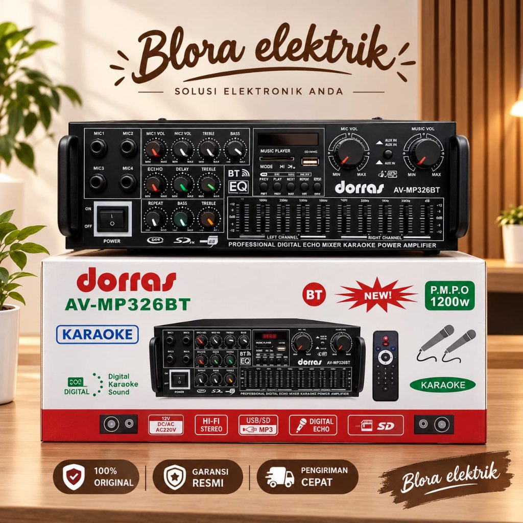 Power Amplifier Bluetooth DORRAS AV-MP326BT Baru Karaoke FM USB TF Bluetooth