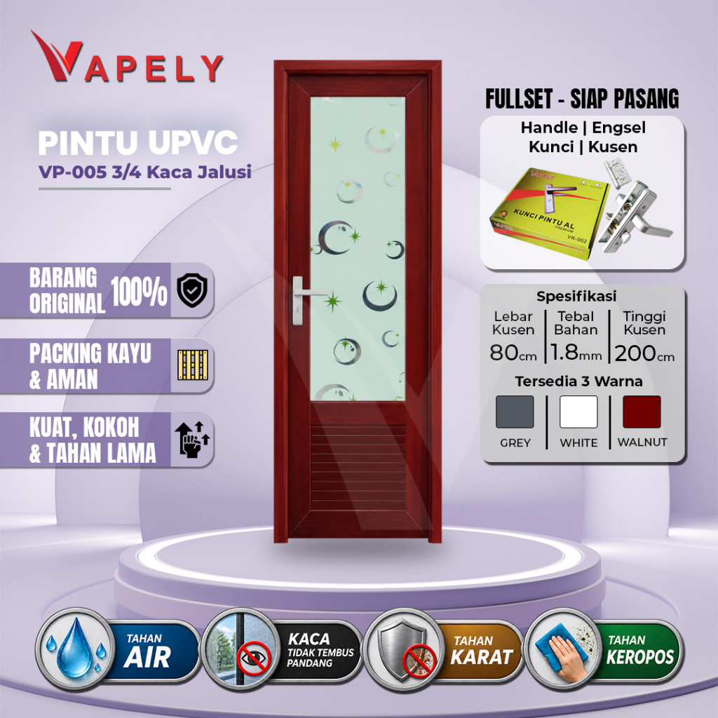 Pintu uPVC VAPELY VP-005 3/4 Kaca Jalusi