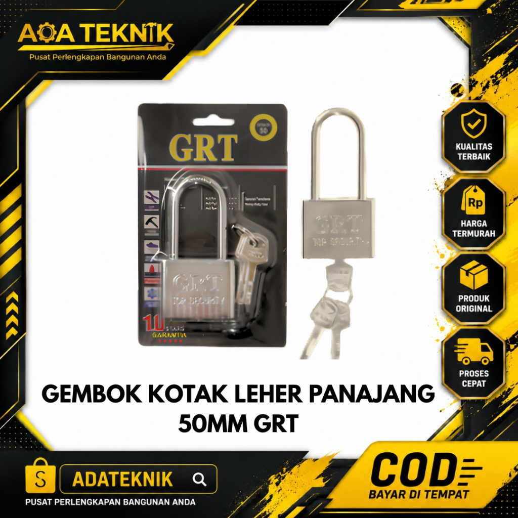 Gembok Kotak Leher Panjang 50mm GRT / Gembok Pagar Rumah Leher Panjang 50 mm