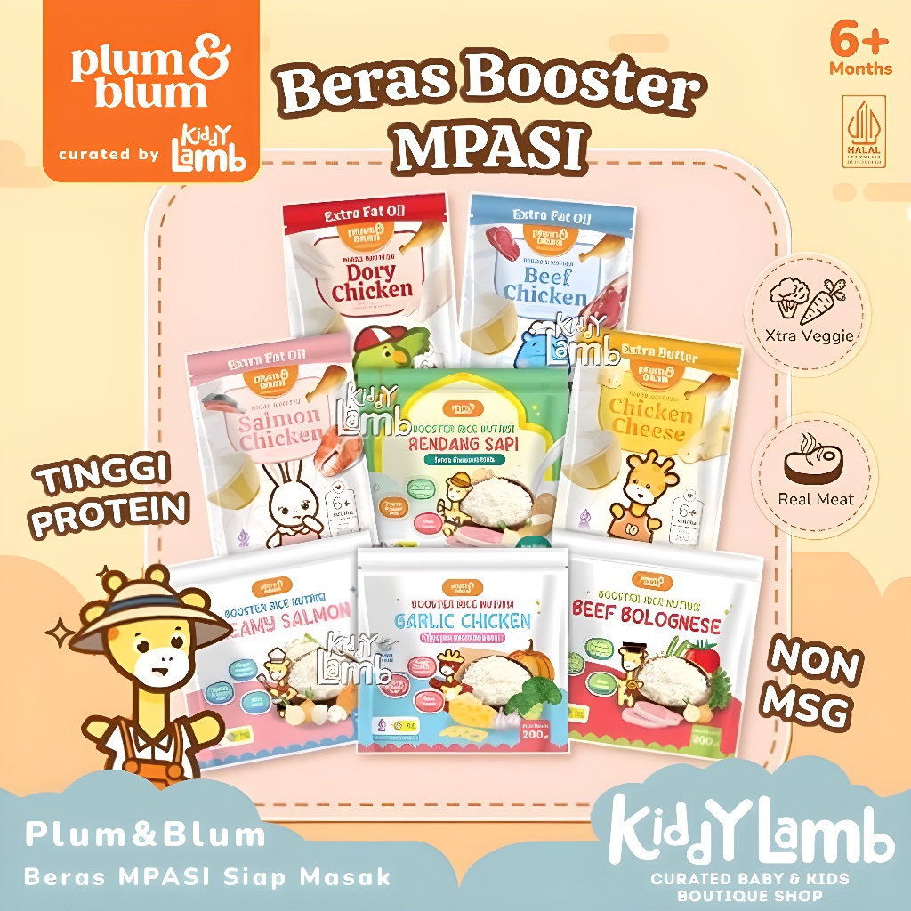 Plum & Blum Bubur Beras Anak Bayi 6 Bulan Mpasi BB Booster Rice Anti GTM 200gr 45gr  - KIDDY LAMB