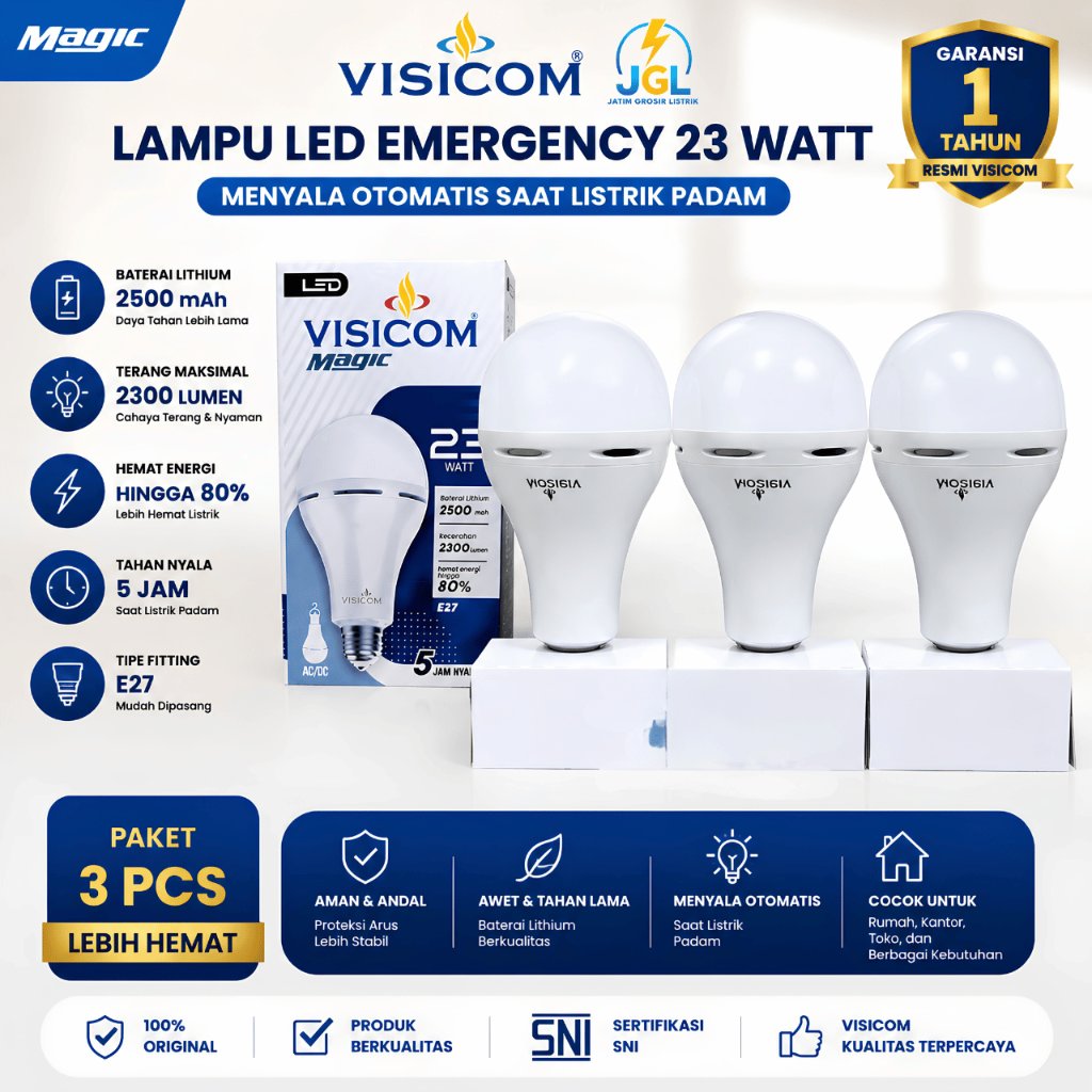 Paket 3 Pcs Lampu Magic Visicom 23 Watt Lampu Emergency Visicom Garansi 1 Tahun
