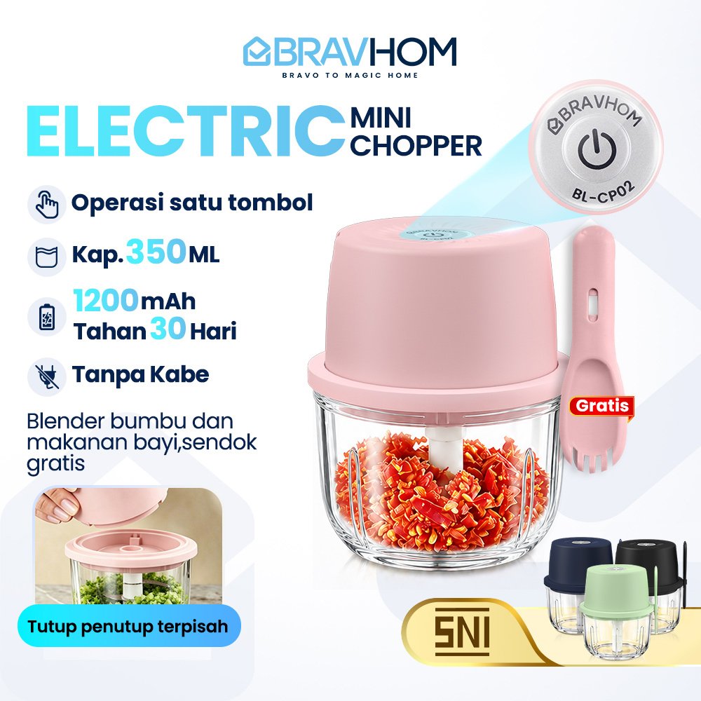 BRAVHOM Chopper Blender Portable Bumbu Halus Basah Dapur 350ML 1200mAh Blender Mpasi Bayi CP02