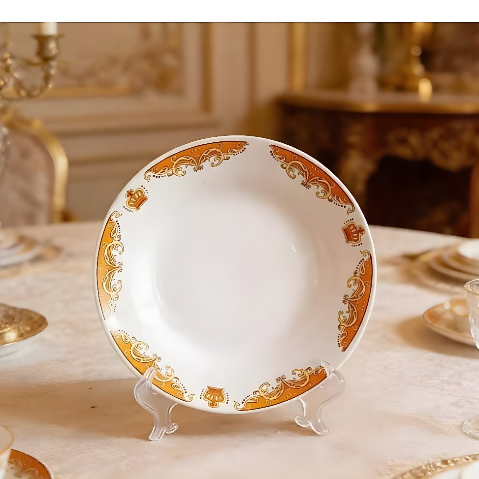 1 Lusin Piring Keramik Mahkota Coklat/ Piring Makan Keramik Ukuran 23 cm