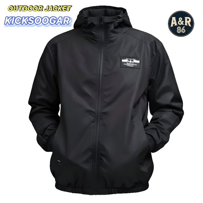 Kicksoogar Jaket Parasut Pria Waterproof Windproof Hoodie Outdoor Motor Running Casual - Hitam