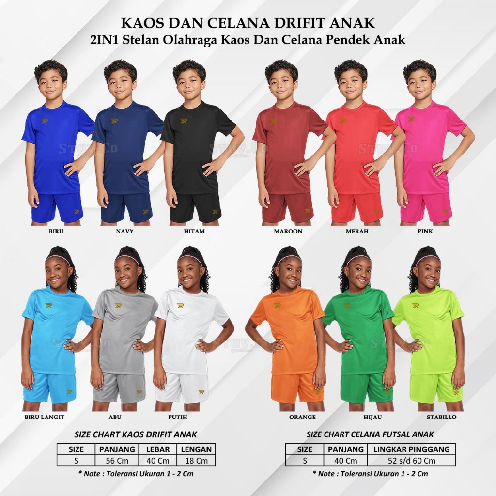 Baju Setelan 2in1 Kaos Jersey Anak Dryfit Celana Pendek Futsal Mini Soccer