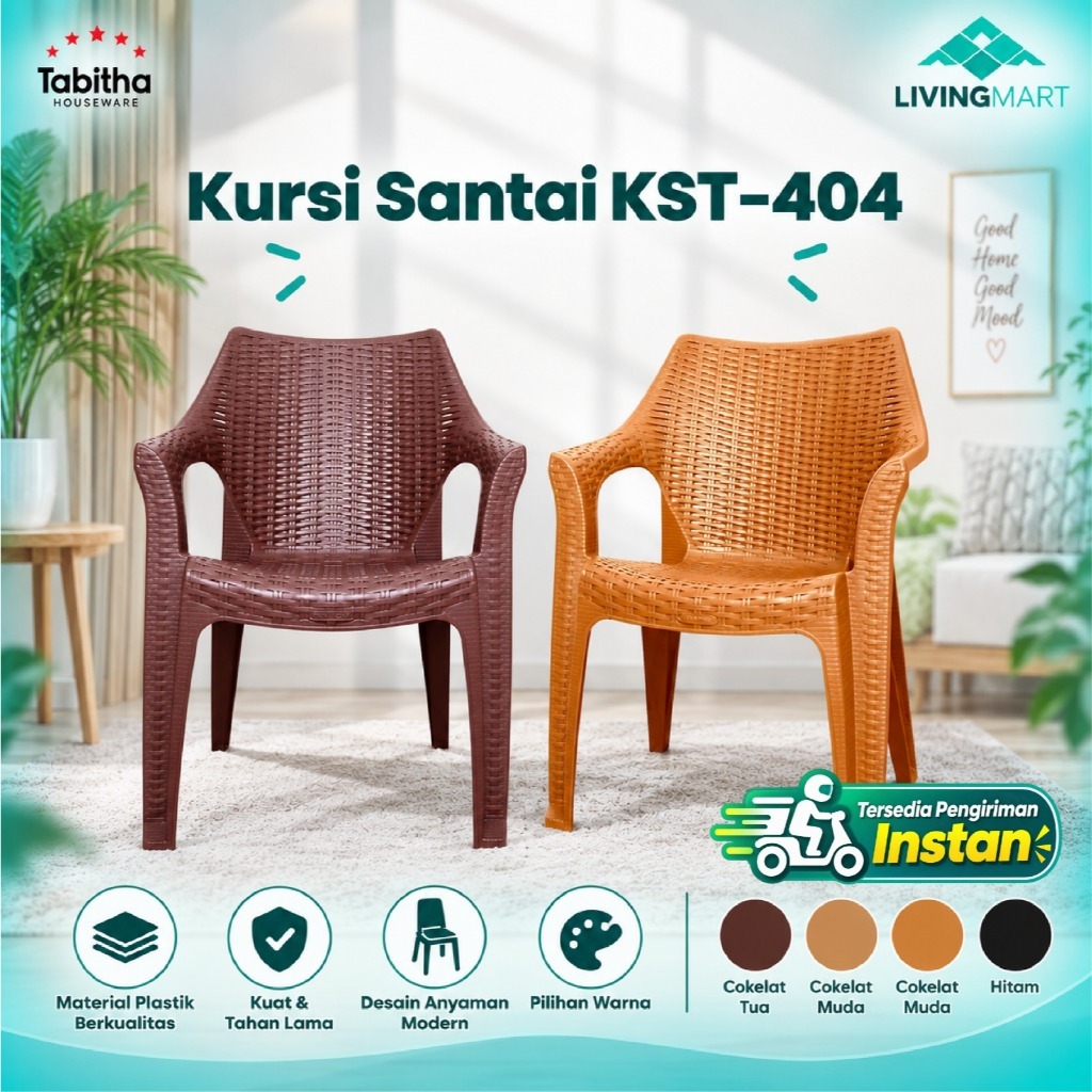 Set Kursi Santai Rotan Tabitha KST304 KST303 Kursi Teras Outdoor + Meja Teras Coklat Tua Coklat Muda
