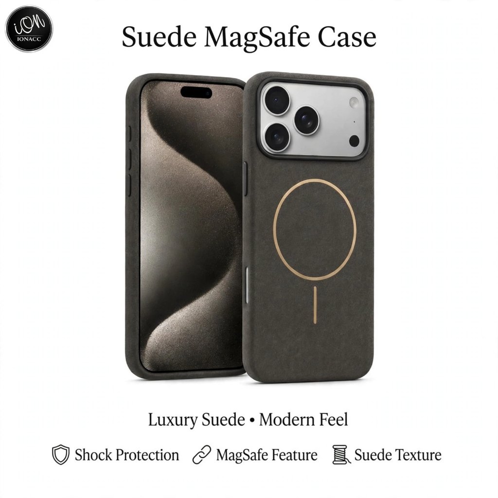 Leather Golden Ring Case For Iphone 17 16 15 14 13 Pro Max Casing Magsafe Microfiber Inside - ionacc