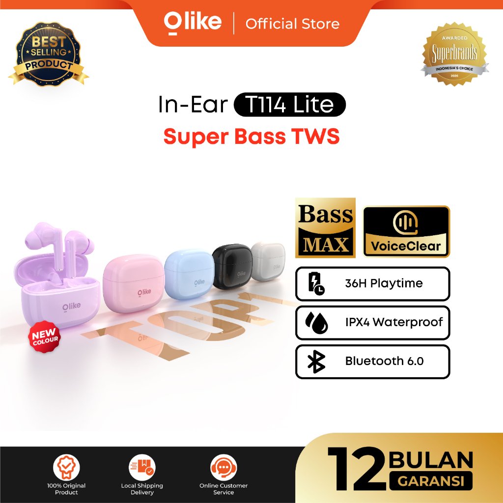 [Best Selling] Olike Super Bass Mini TWS T114 lite Wireless Earphone Headset Bluetooth 6.0 IPX4
