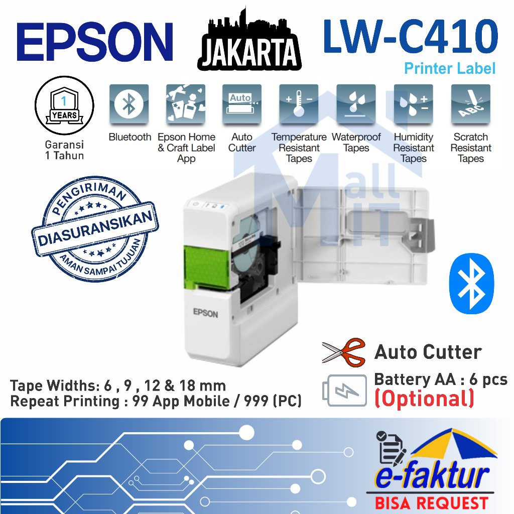 MALLIT EPSON Printer Label Epson LW-C410 EPSON LWC410  LW C 410 Label Printer Bluetooth (Jakarta)