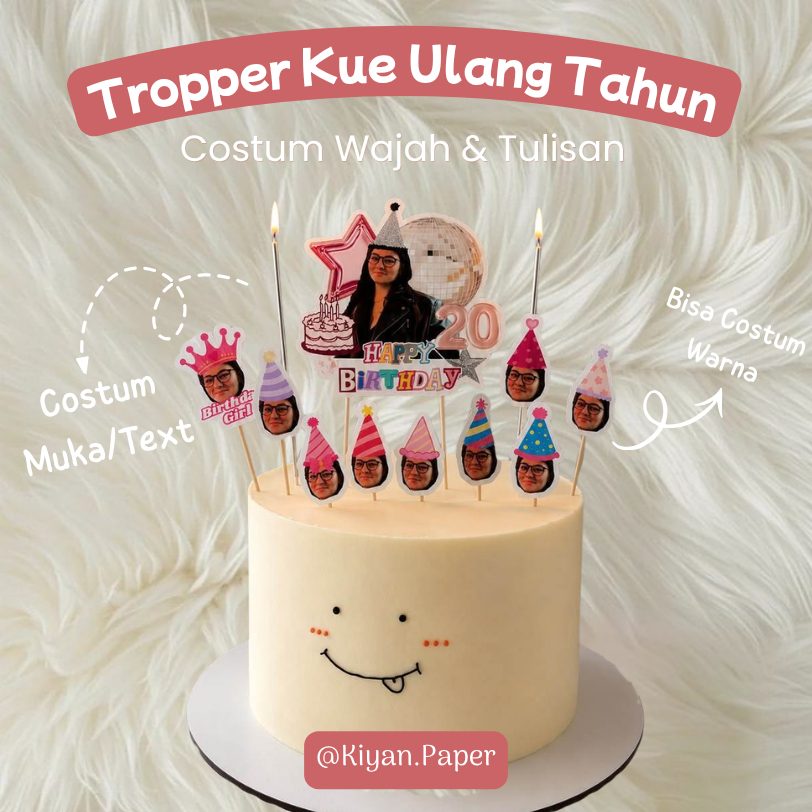 Topper Kue Custom Foto Wajah - Tusukan Kue Ulang Tahun & Anniversary