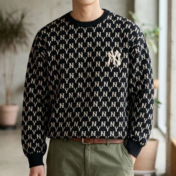 MLB New York Yankees Monogram All Over Print Crewneck Sweatshirt Second Preloved