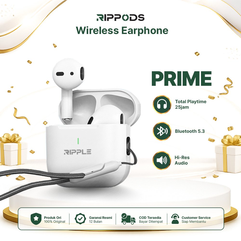 RIPPLE TWS Prime Headset Noise Canceling Bluetooth V5.3 Earphone Handsfree Free Lanyard Rippods