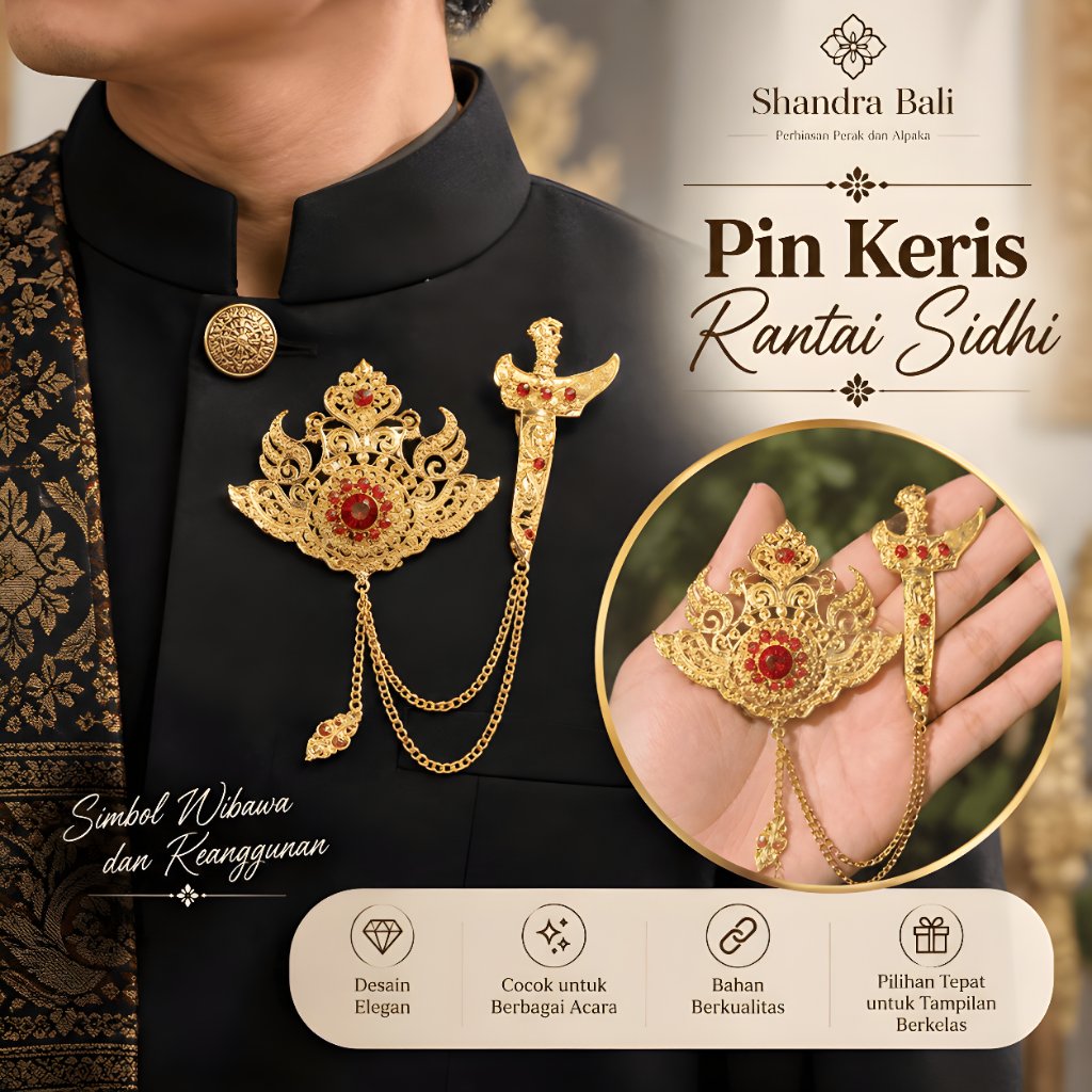 Shandra Bali - Pin Keris Bros Model Merak Kris Pria Cowok Rantai Sidhi Alpaka untuk  Wedding Nganten
