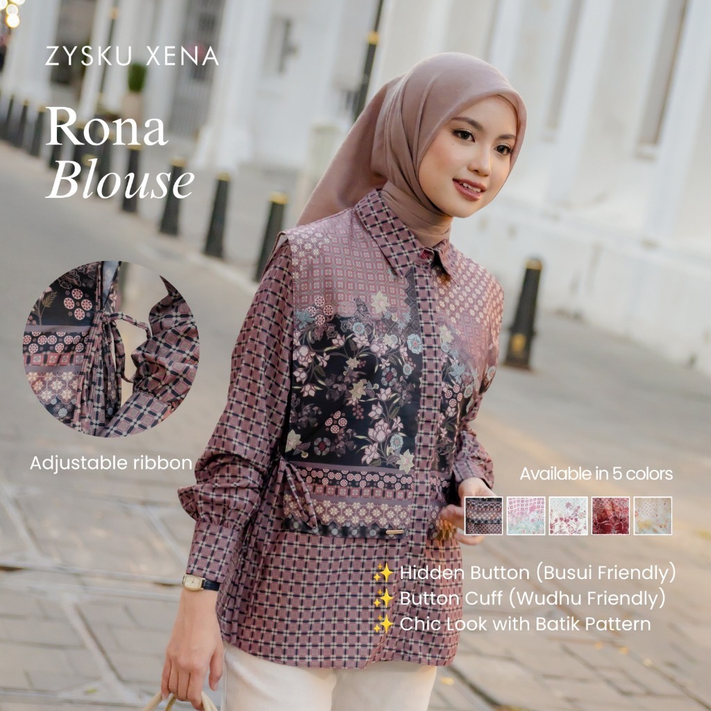 Zysku Xena | Rona Blouse - 5 Warna | Kemeja Atasan Layer Print Batik Inspired