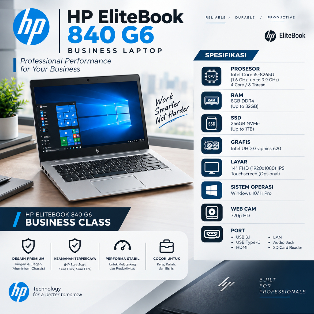 HP EliteBook 840 G6 Laptop Bisnis Intel Core i5-8265U 14 Inci