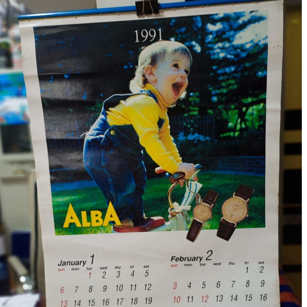 PAJANGAN CAFE KOLEKSI KALENDER JADUL KELENDER TAHUN 1991 JAM TANGAN ALBA