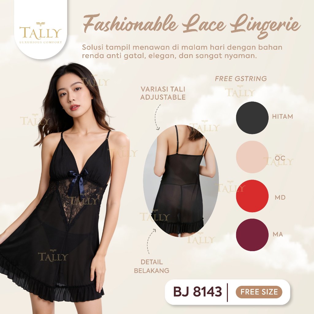 BYEOLSTORE_ID - LINGERIE TALLY BJ 8143 Fashionable Lace Lingerie Wanita Gaun Tidur Renda Tali Dapat 
