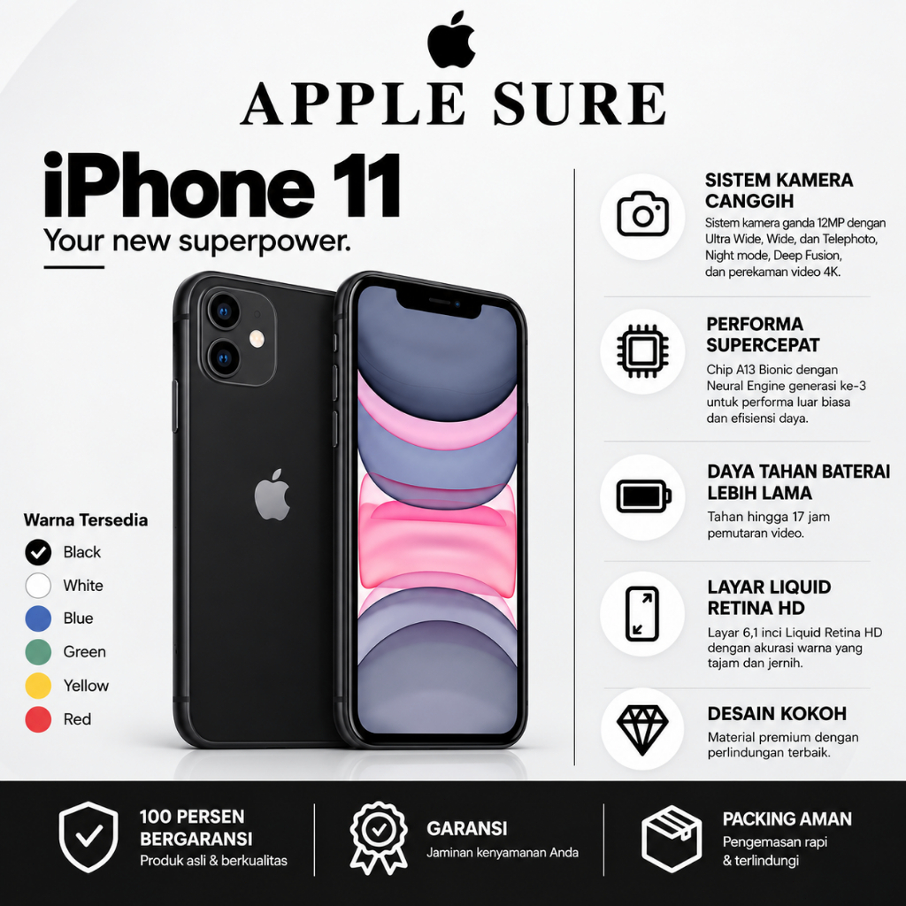 APPLE IPHONE 11 64GB 128GB FULLSET SECOND HAND INTERNASIONAL ORI BERGARANSI