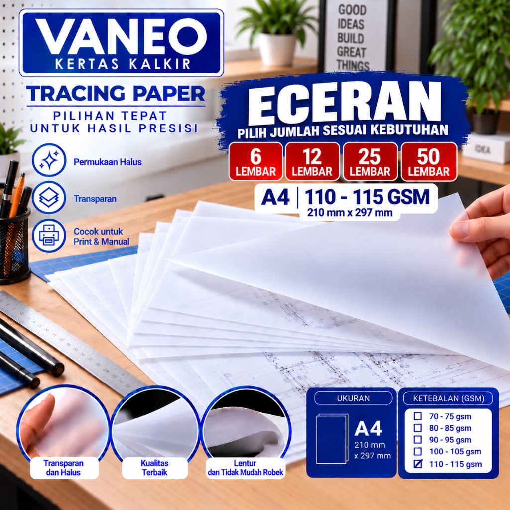 Vaneo Kertas Kalkir A4 110/115 gsm Tracing Paper eceran