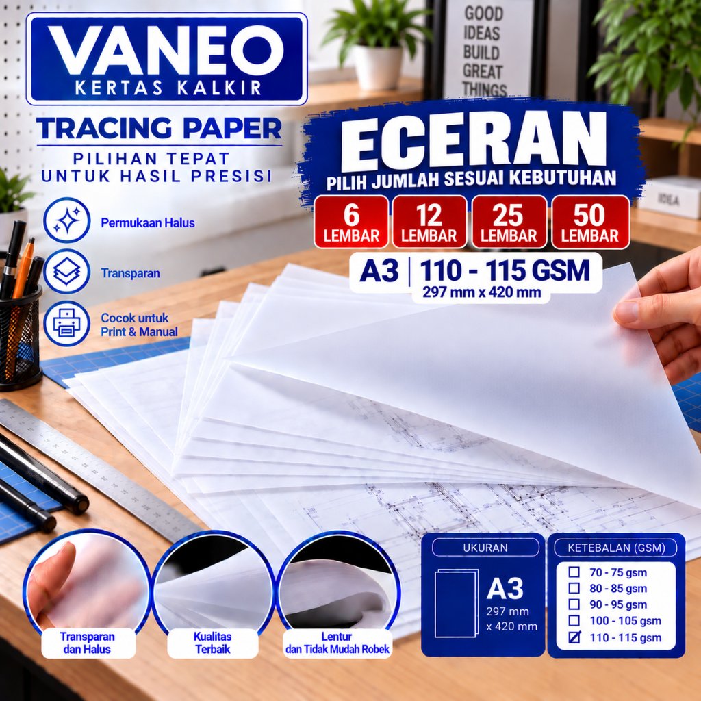 Vaneo Kertas Kalkir A3 110/115 gsm Tracing Paper eceran